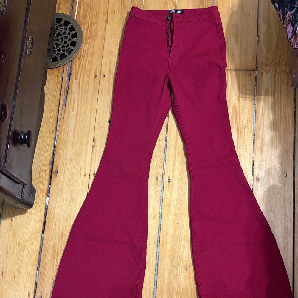 Fiona High Waisted Bell Bottom Jeans - Red